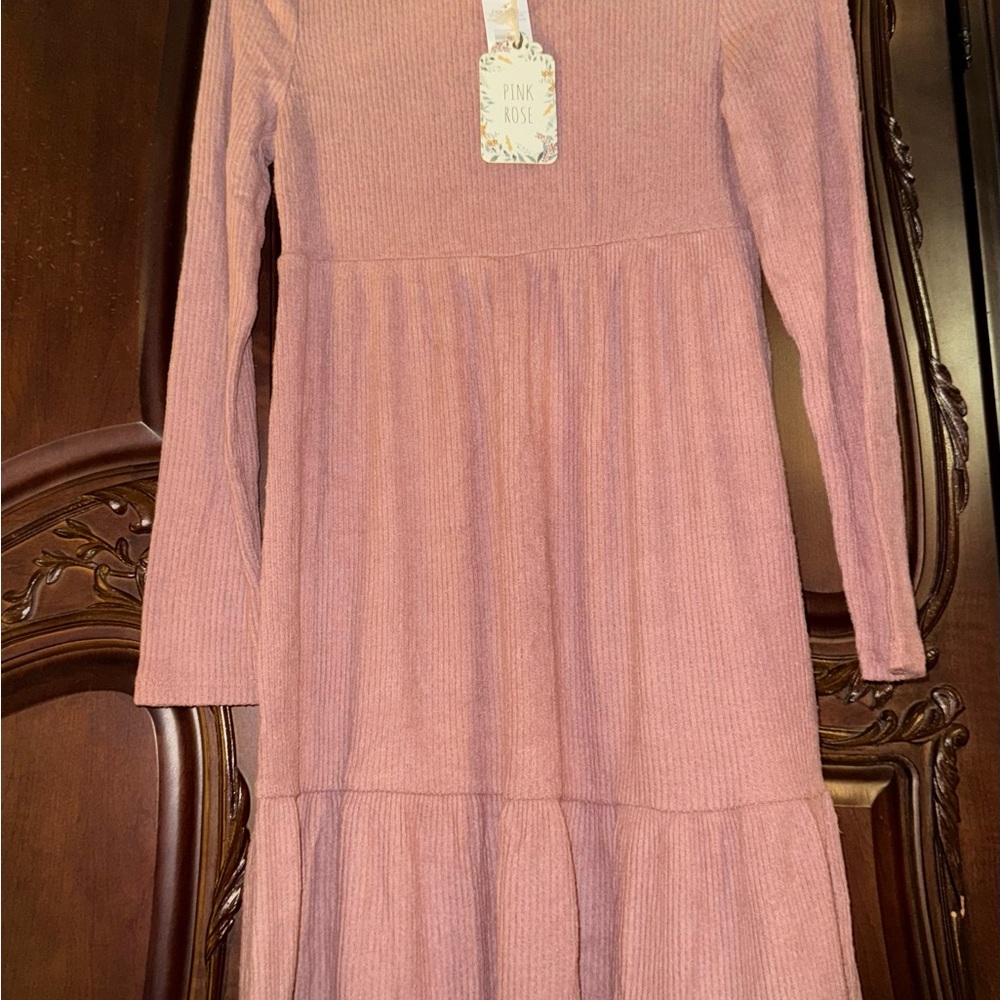 Pink Rose Casual Long Sleeve Sundress Pink and Purple